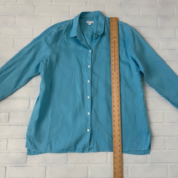 J.Jill Love Linen Essential Shirt Turquoise Blue Long Sleeve Button Down sz L - Picture 6 of 6